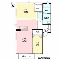 シャーメゾンＤ−ＳＫＹ　II棟 2階2LDKの間取り