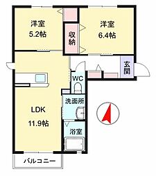カーサ　レジオ 2階2LDKの間取り