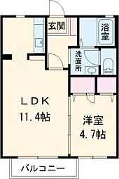 グラスコート響 2階1LDKの間取り