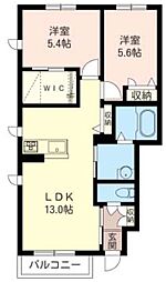 JR両毛線 新前橋駅 徒歩22分の賃貸アパート 1階2LDKの間取り