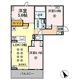 リバーサイドベース 2階3LDKの間取り
