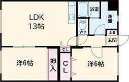 ジョイテルユー 1階2LDKの間取り