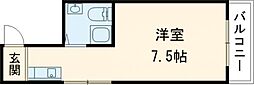 マルエス楠葉マンション 2階ワンルームの間取り