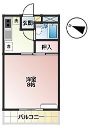 コーポモビリエ2号館 2階1Kの間取り