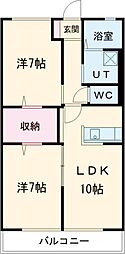 チェルビアット 1階2LDKの間取り