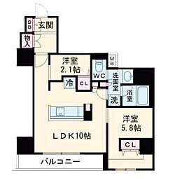 アーバネックス天満橋Front 13階2LDKの間取り