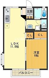 シティハイムセイセキ 2階1LDKの間取り