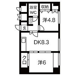 ヴィラ　フォレスタ 8階2DKの間取り