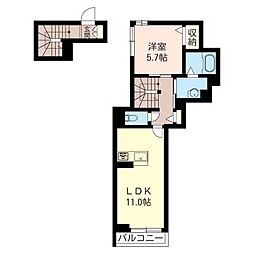サンティエ 2階1LDKの間取り
