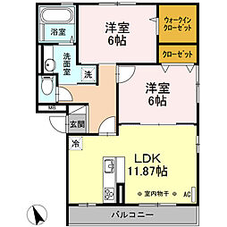 ミルフィーユ　B棟 2階2LDKの間取り