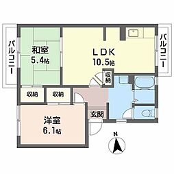 ガーデンハイツ箕島 2階2LDKの間取り