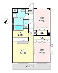JR山陰本線 福知山駅 徒歩9分の賃貸マンション 1階2LDKの間取り