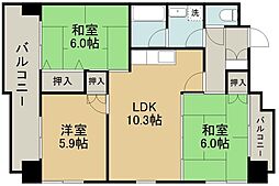 熊本市電A系統 交通局前駅 徒歩9分の賃貸マンション 2階3LDKの間取り