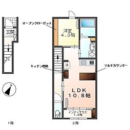 Woodstock Nest 2階1LDKの間取り
