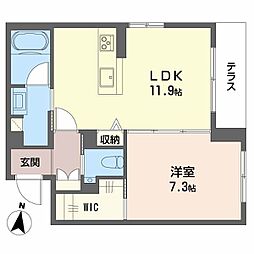 マグノリア上杉 1階1LDKの間取り