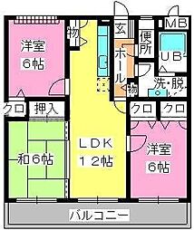 ピア観世　Ｓ棟 3階3LDKの間取り