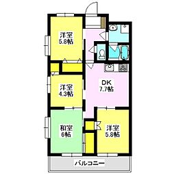 JR両毛線 前橋駅 徒歩26分の賃貸マンション 4階4DKの間取り