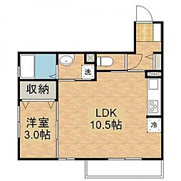 アリエッタ下温品 2階1LDKの間取り