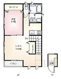 パルメゾンＢ 2階1LDKの間取り