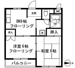 21サンハイム 1階2DKの間取り
