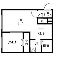 グランデール南郷 2階1LDKの間取り