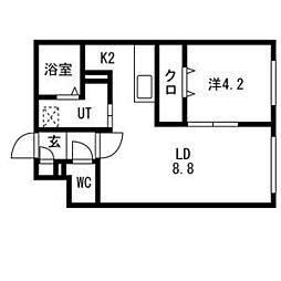グランデール南郷 3階1LDKの間取り