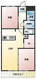 フラワーハイツ 4階2LDKの間取り