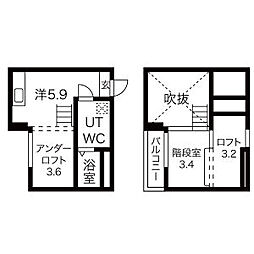 プランドール本地通 2階ワンルームの間取り