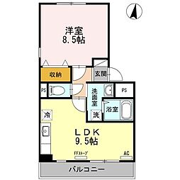 パシフィックレインボー 2階1LDKの間取り