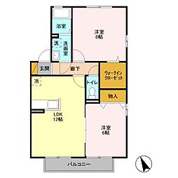 ラ・プランタンC・D　D 2階2LDKの間取り