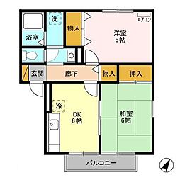 カーサ・ステラ 2階2DKの間取り