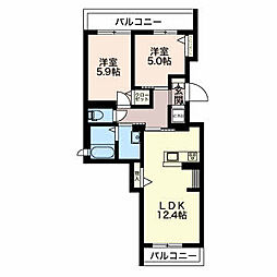 ルアナ　テラス Ｂ 2階2LDKの間取り