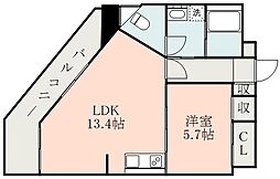 熊本市電A系統 国府駅 徒歩5分の賃貸マンション 4階1LDKの間取り