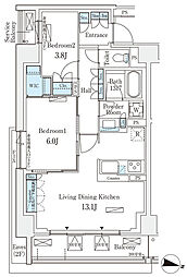 ロイヤルパークス赤羽サウス 2LDKの間取図画像