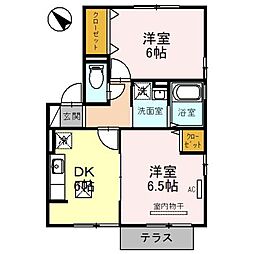 ウィルモア山泉 1階2DKの間取り