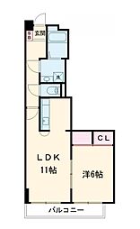 熊本市電A系統 神水交差点駅 徒歩13分の賃貸マンション 2階1LDKの間取り