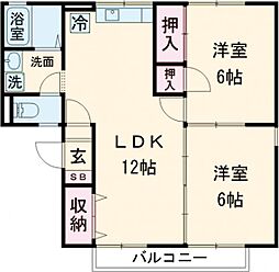 熊本市電A系統 健軍町駅 徒歩18分の賃貸アパート 2階2LDKの間取り