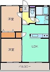 東武桐生線 新桐生駅 徒歩26分の賃貸アパート 1階2LDKの間取り