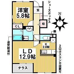 ブルーム住吉II　A棟 1階1LDKの間取り