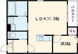 LECOCON桑名IV 1階1LDKの間取り