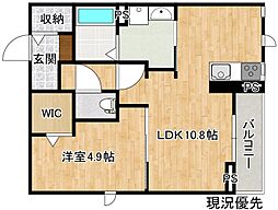 カスタリア 2階1LDKの間取り