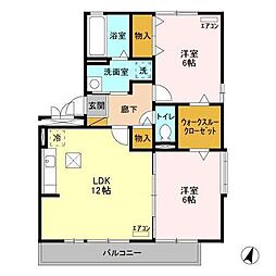 グランドゥール　III(Ｂ) 1階2LDKの間取り