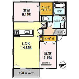 プランタン 101 1階2LDKの間取り