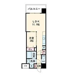 コンフォリア・リヴ東三国駅前ソルテラス 9階1LDKの間取り