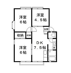 サンライズ　Ｂ棟 1階3DKの間取り