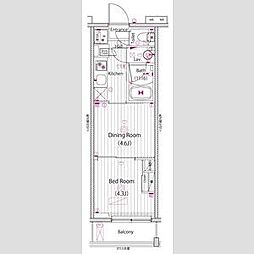 ガーラ・ヴィスタ水天宮前 6階1DKの間取り