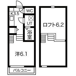 K Flat 1階1Kの間取り