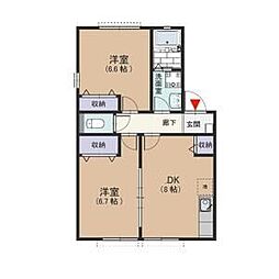 グリーンハット　A 1階2DKの間取り