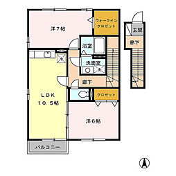 JR両毛線 新前橋駅 徒歩16分の賃貸アパート 2階2LDKの間取り