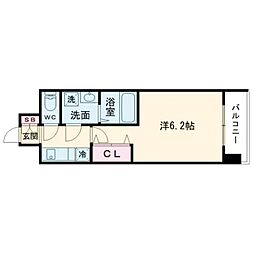 エスリードレジデンス大阪難波 6階1Kの間取り